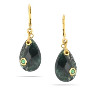 GREEN AGATE TEARDROP CRYSTAL  EARRINGS #196GN3301