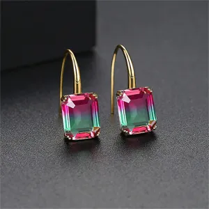 Green & Pink Crystal Emerald-Cut Drop Earrings
