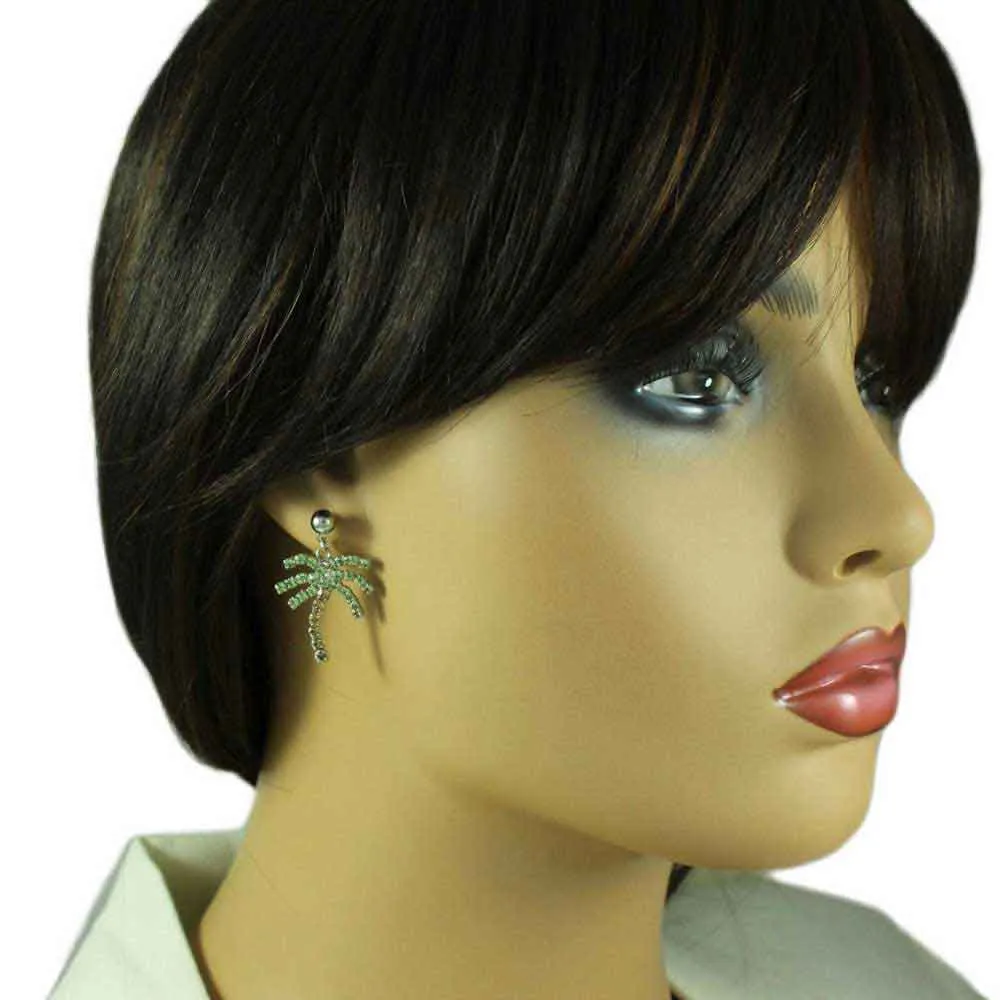 Green and Brown Crystal Palm Tree Pierced Earring - PRL165E