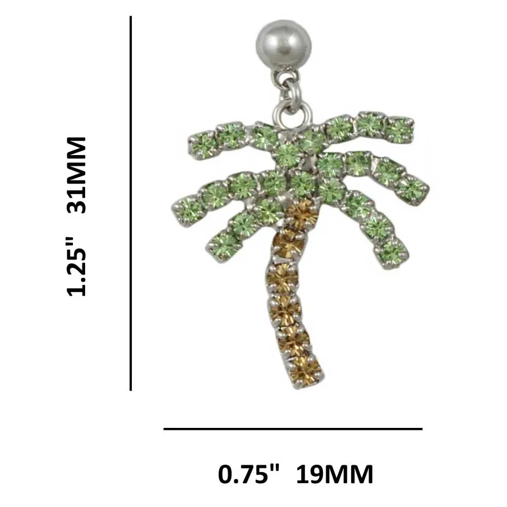 Green and Brown Crystal Palm Tree Pierced Earring - PRL165E