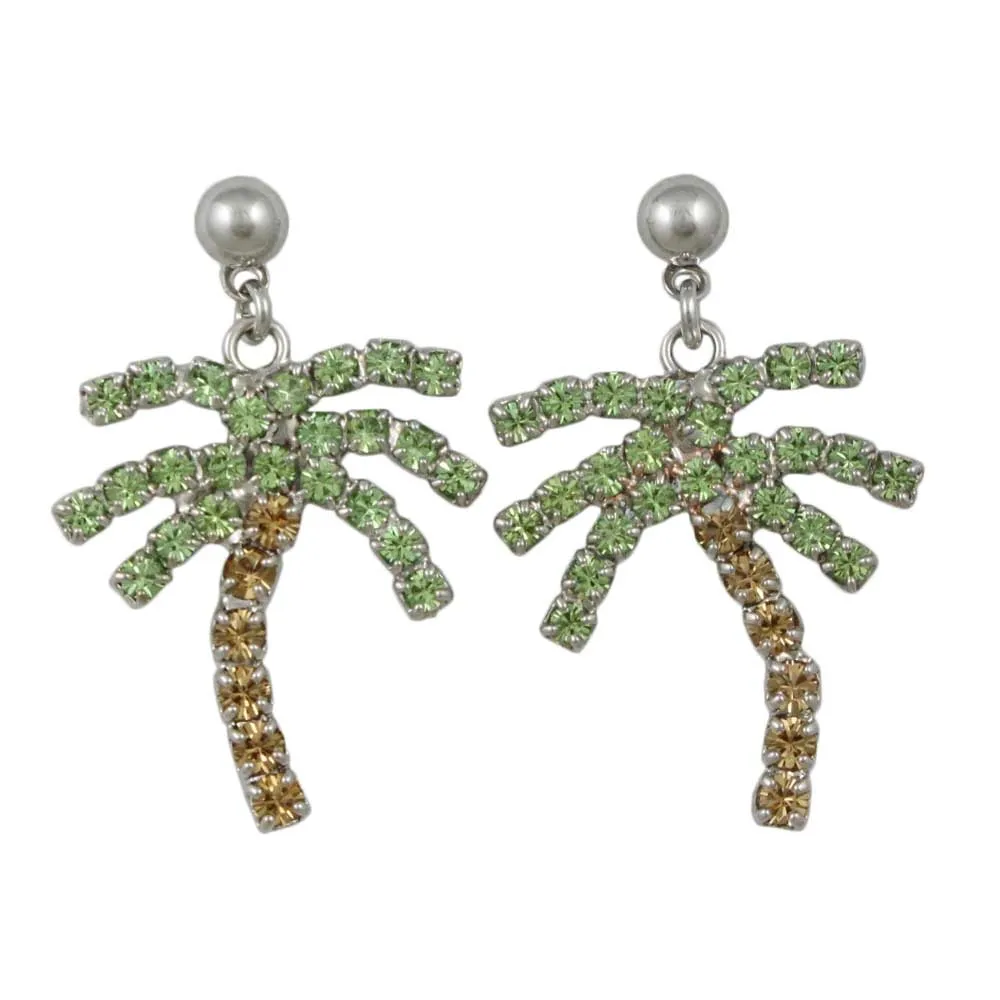 Green and Brown Crystal Palm Tree Pierced Earring - PRL165E