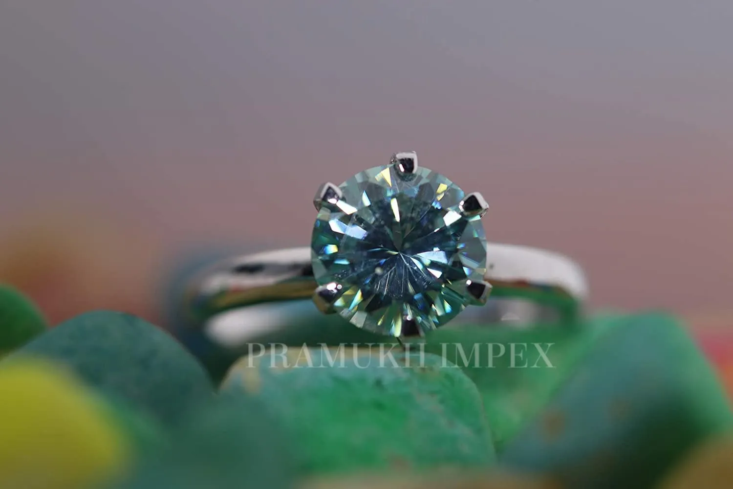 Green Blue Moissanite Engagement Ring white gold vintage unique Solitaire Engagement Ring for women wedding Anniversary Gift   2.38CT