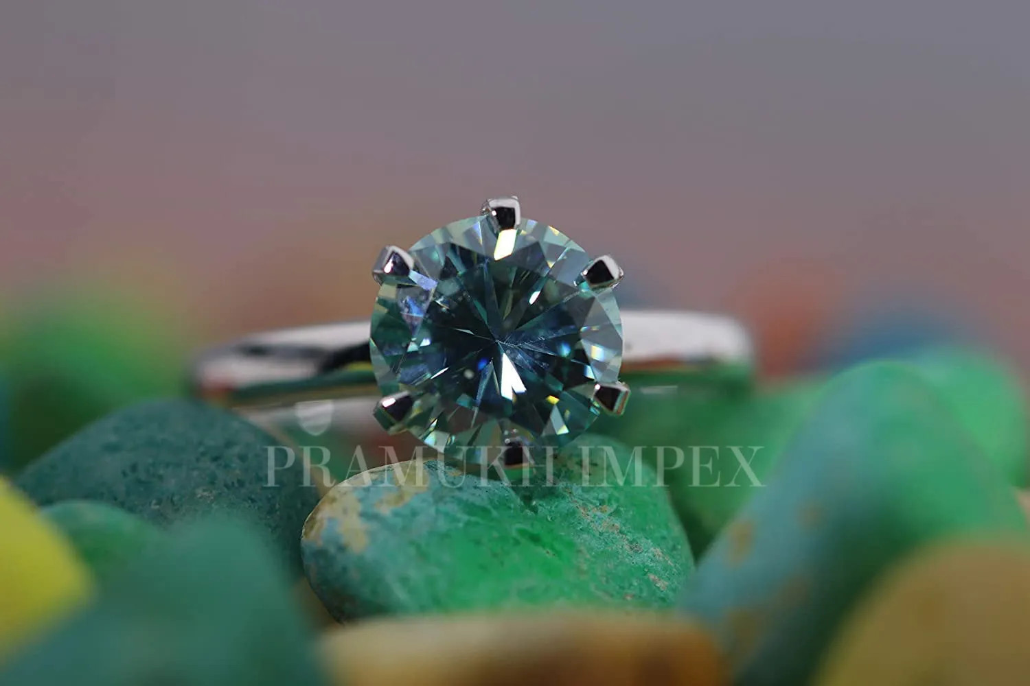 Green Blue Moissanite Engagement Ring white gold vintage unique Solitaire Engagement Ring for women wedding Anniversary Gift   2.38CT