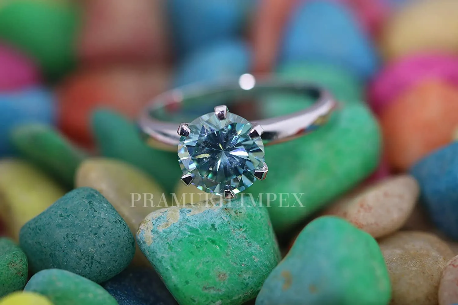 Green Blue Moissanite Engagement Ring white gold vintage unique Solitaire Engagement Ring for women wedding Anniversary Gift   2.38CT