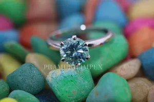 Green Blue Moissanite Engagement Ring white gold vintage unique Solitaire Engagement Ring for women wedding Anniversary Gift   2.38CT