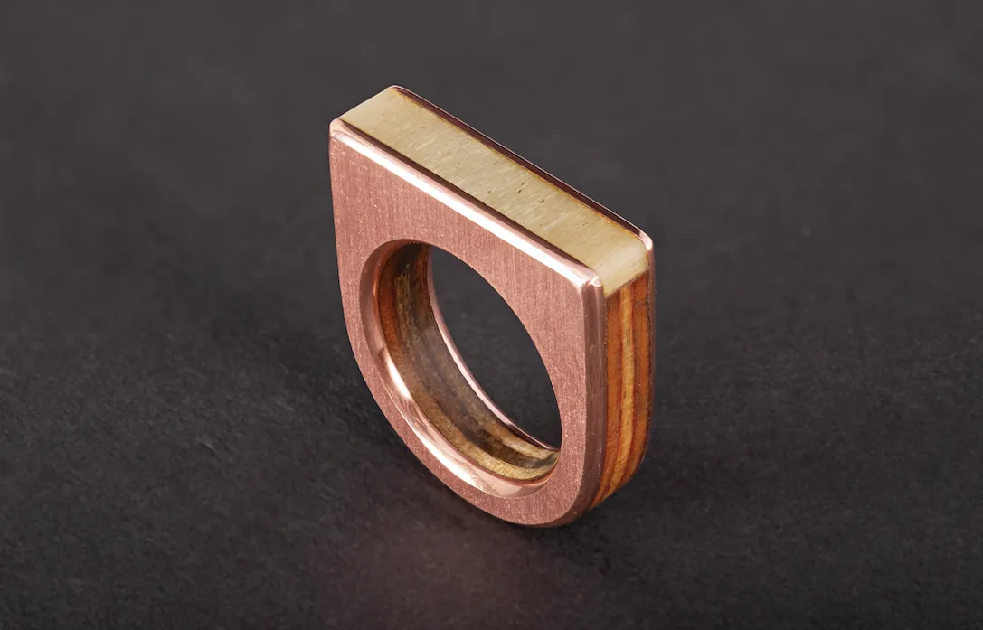Green Camel Bone & Copper Ring - Size 7