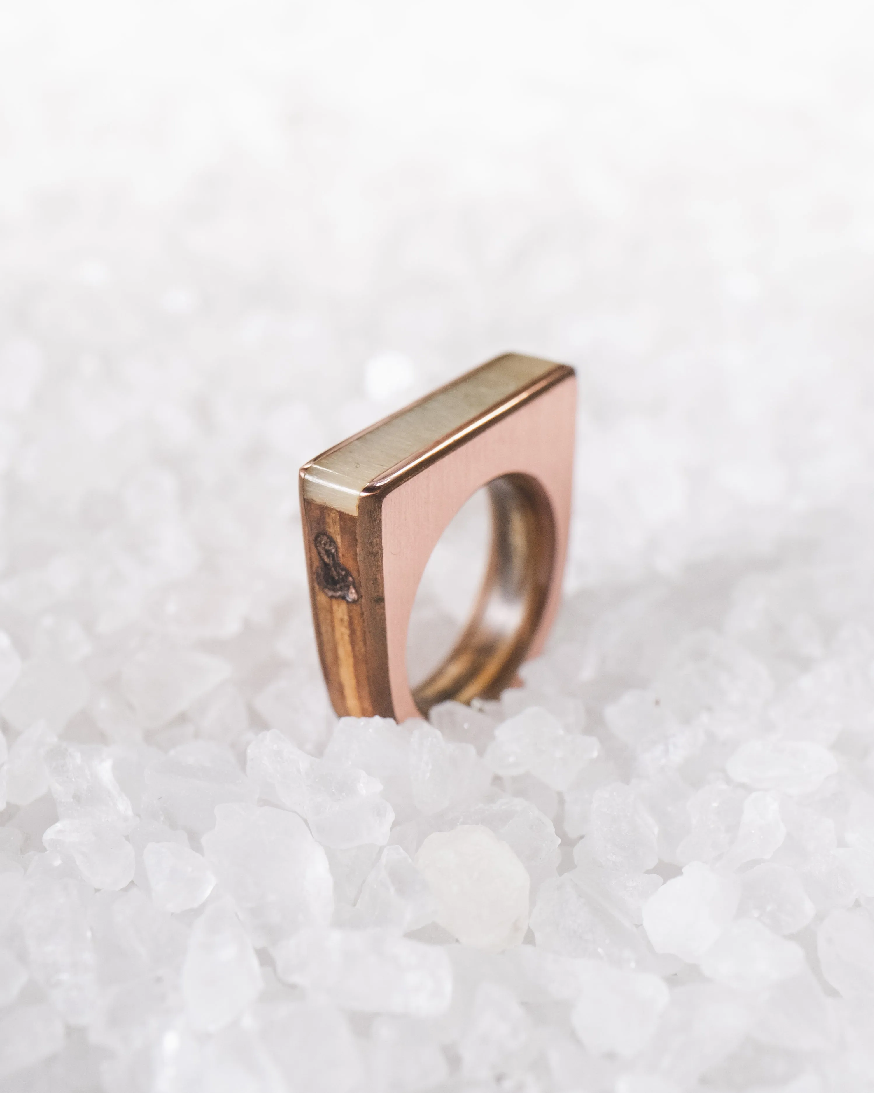 Green Camel Bone & Copper Ring - Size 7