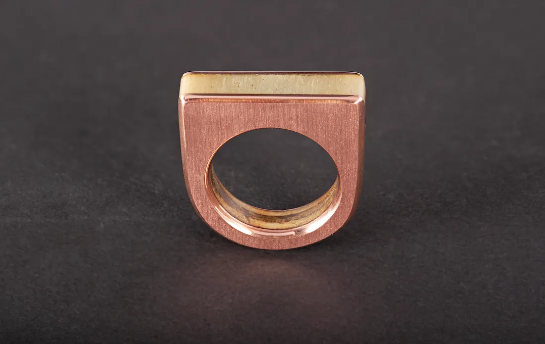 Green Camel Bone & Copper Ring - Size 7