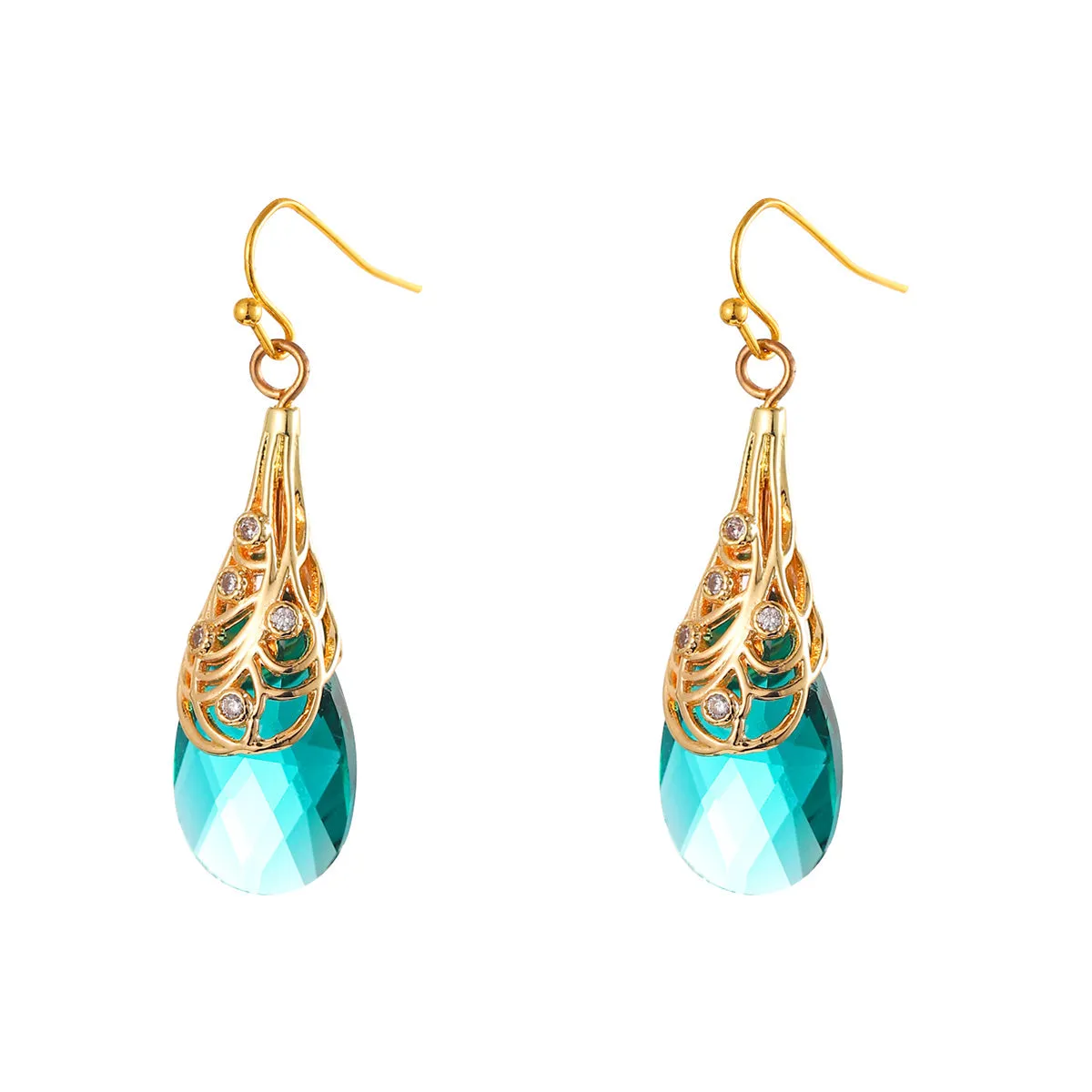 Green Crystal & Cubic Zirconia Drop Earrings
