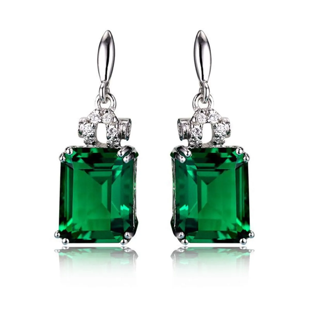 Green Crystal & Cubic Zirconia Princess-Cut Drop Earrings