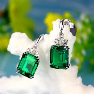 Green Crystal & Cubic Zirconia Princess-Cut Drop Earrings