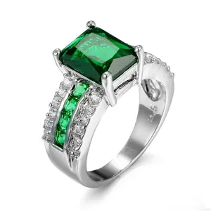 Green Crystal & Cubic Zirconia Princess-Cut Ring