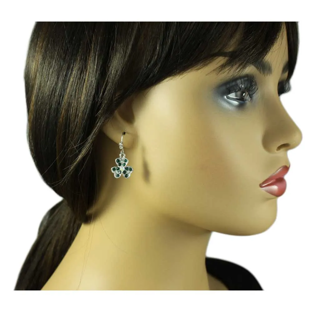 Green Crystal Shamrock Clover Dangling Earring - REC510