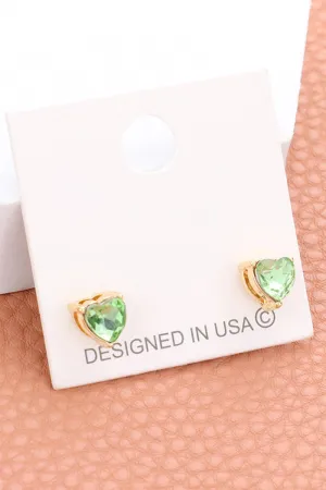 Green Crystal Small Heart Stud Earrings