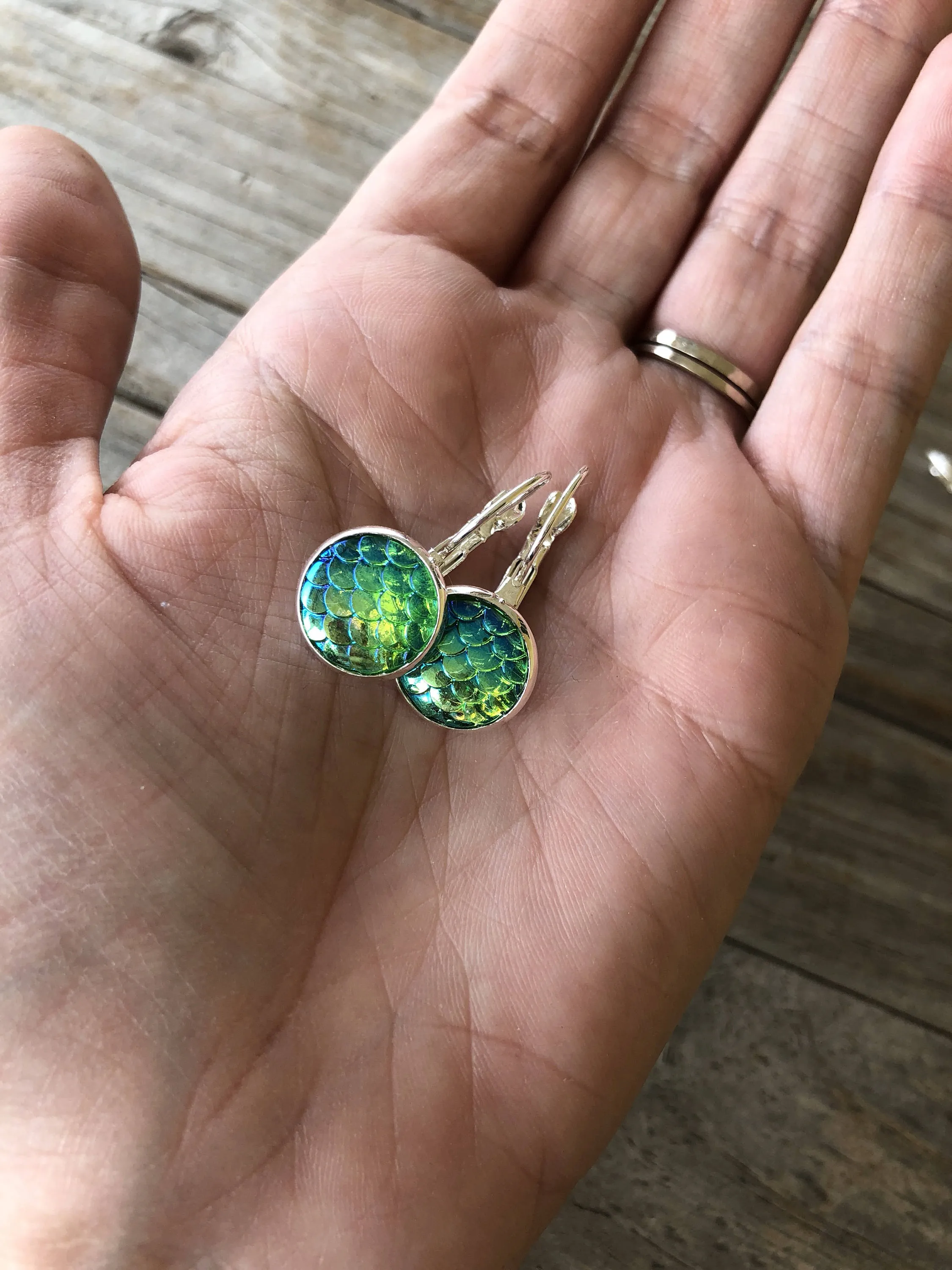 Green Mermaid Scale Earrings