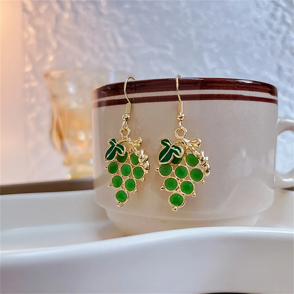 Green Resin & 18K Gold-Plated Grape Drop Earrings