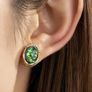 Green Resin & 18K Gold-Plated Oval Huggie Earrings