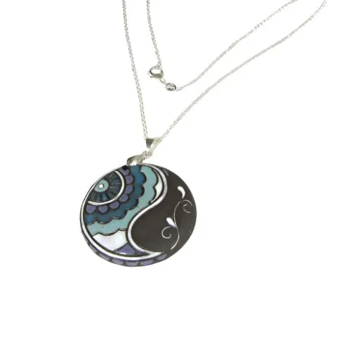 Grey, Aqua & White Artisan Bead Pendant Necklace