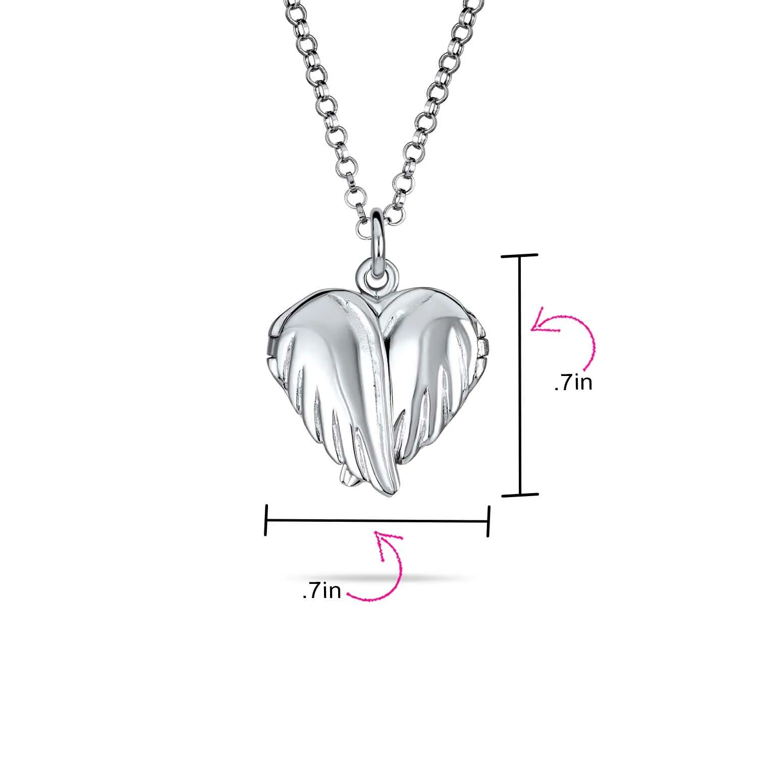Guardian Angel Wing Heart Keepsake Locket Necklace for Teens Holds Photos Silver