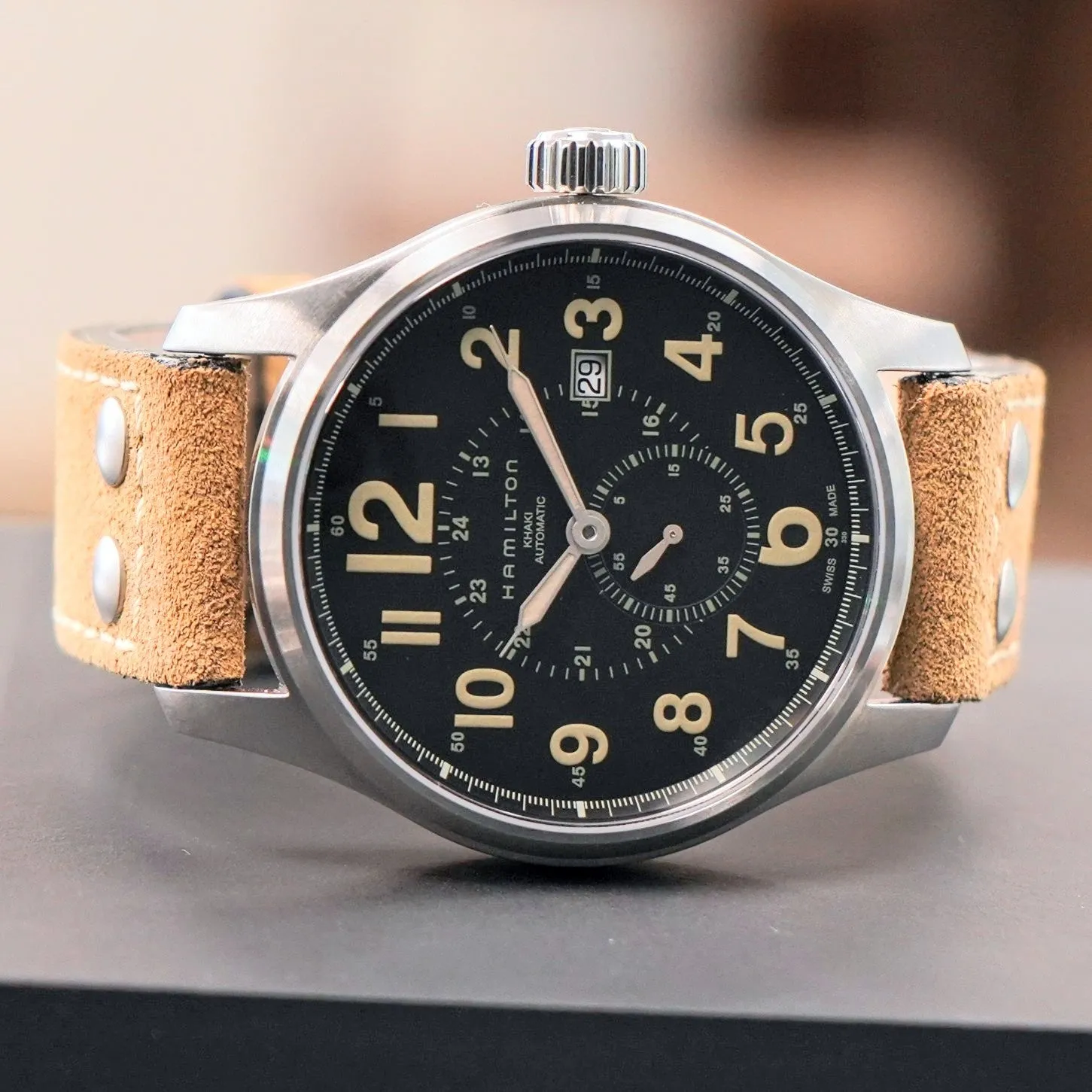 HAMILTON Khaki Field Officer Auto Watch H706550 44mm Black Dial Wristwatch  - ALL Original & Double Box!