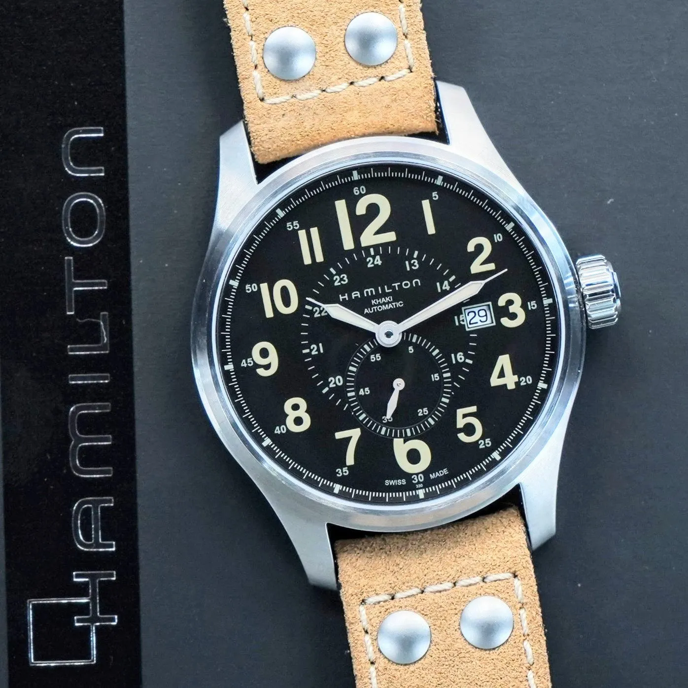 HAMILTON Khaki Field Officer Auto Watch H706550 44mm Black Dial Wristwatch  - ALL Original & Double Box!