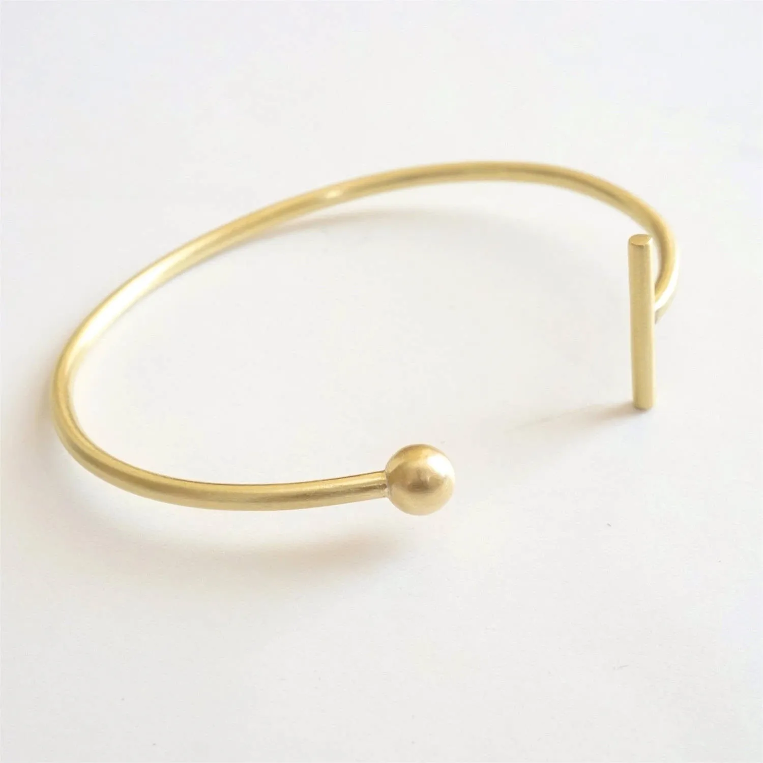 Hand-Crafted Minimalist Bar and Ball Cuff Bracelet - 0274
