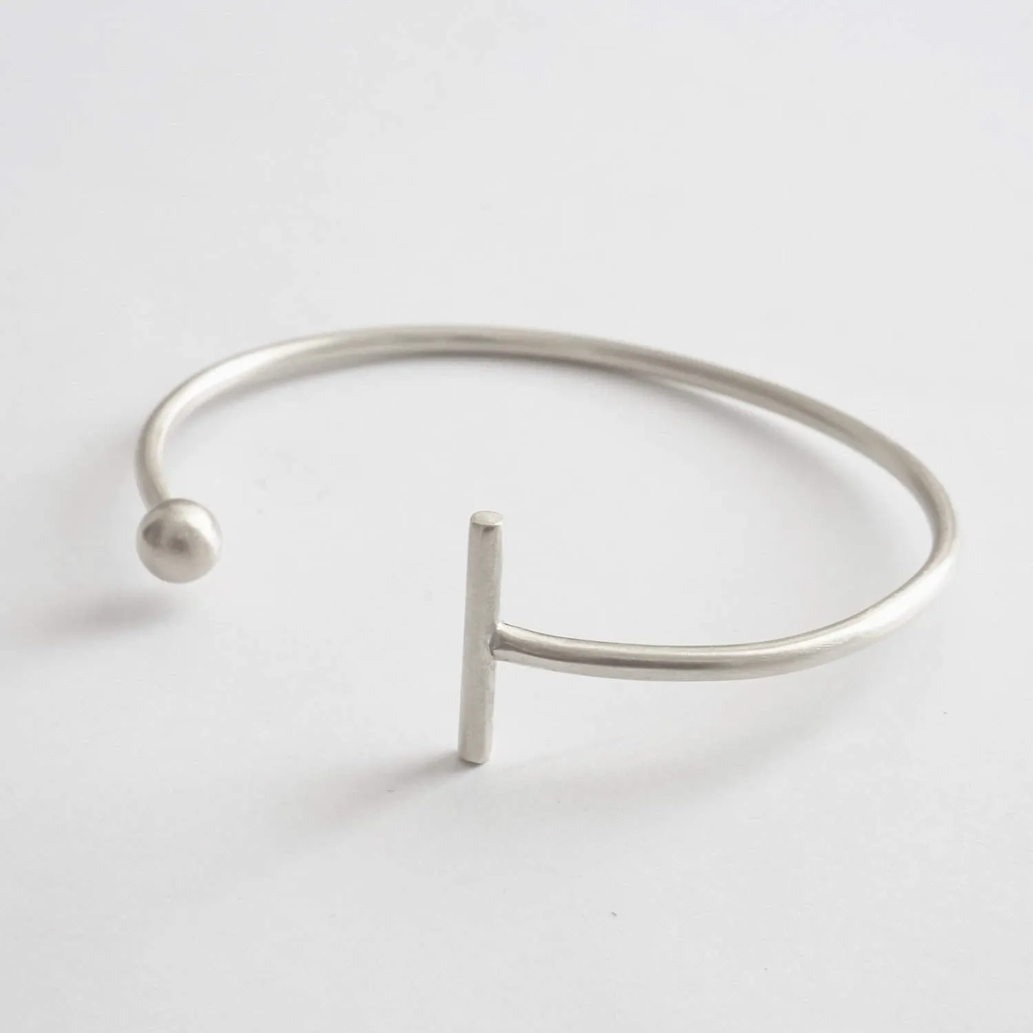Hand-Crafted Minimalist Bar and Ball Cuff Bracelet - 0274