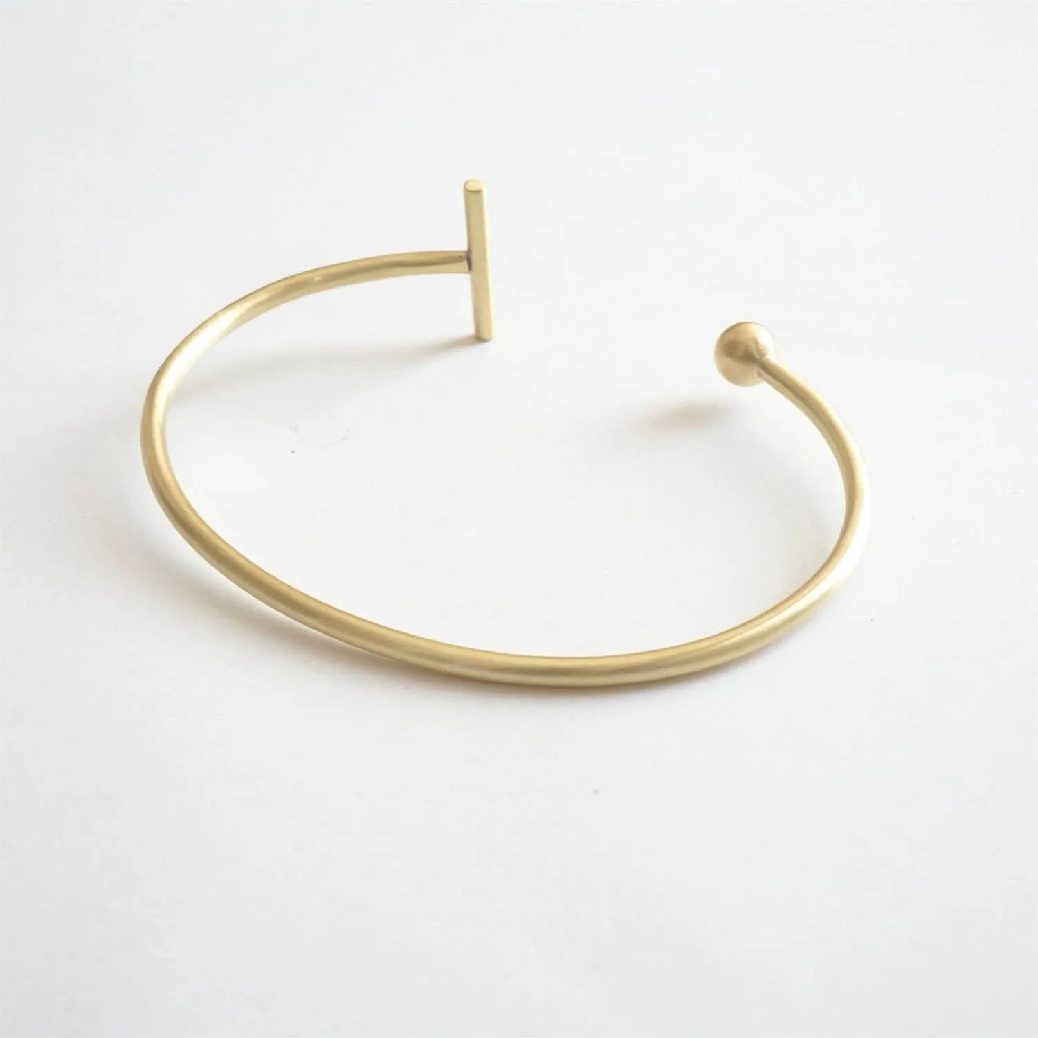 Hand-Crafted Minimalist Bar and Ball Cuff Bracelet - 0274