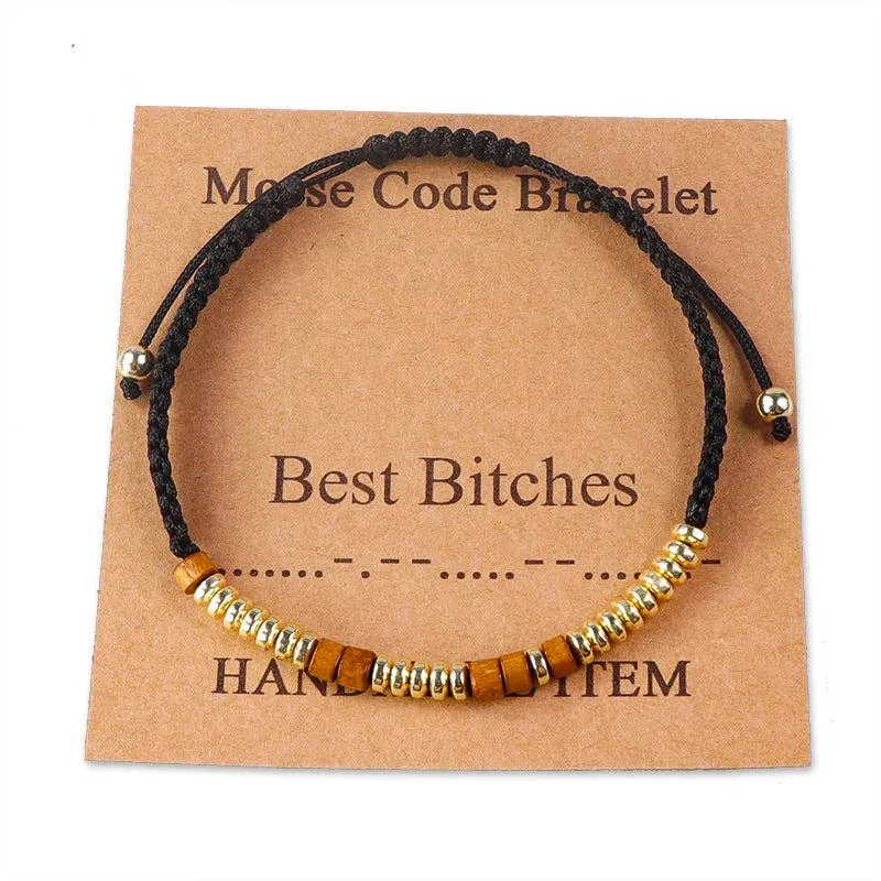 Handmade Wooden Beaded Morse Code Bracelets: Fuck Cancer