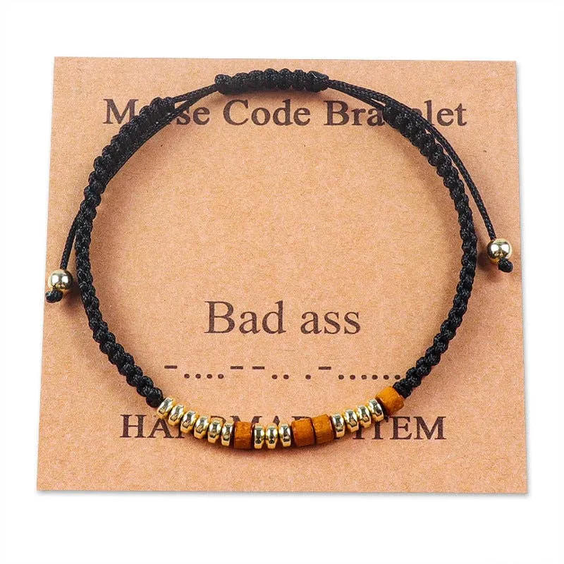 Handmade Wooden Beaded Morse Code Bracelets: Fuck Cancer