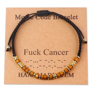 Handmade Wooden Beaded Morse Code Bracelets: Fuck Cancer