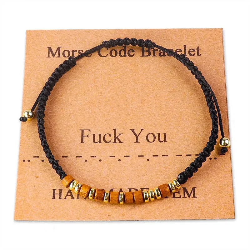 Handmade Wooden Beaded Morse Code Bracelets: Fuck Cancer