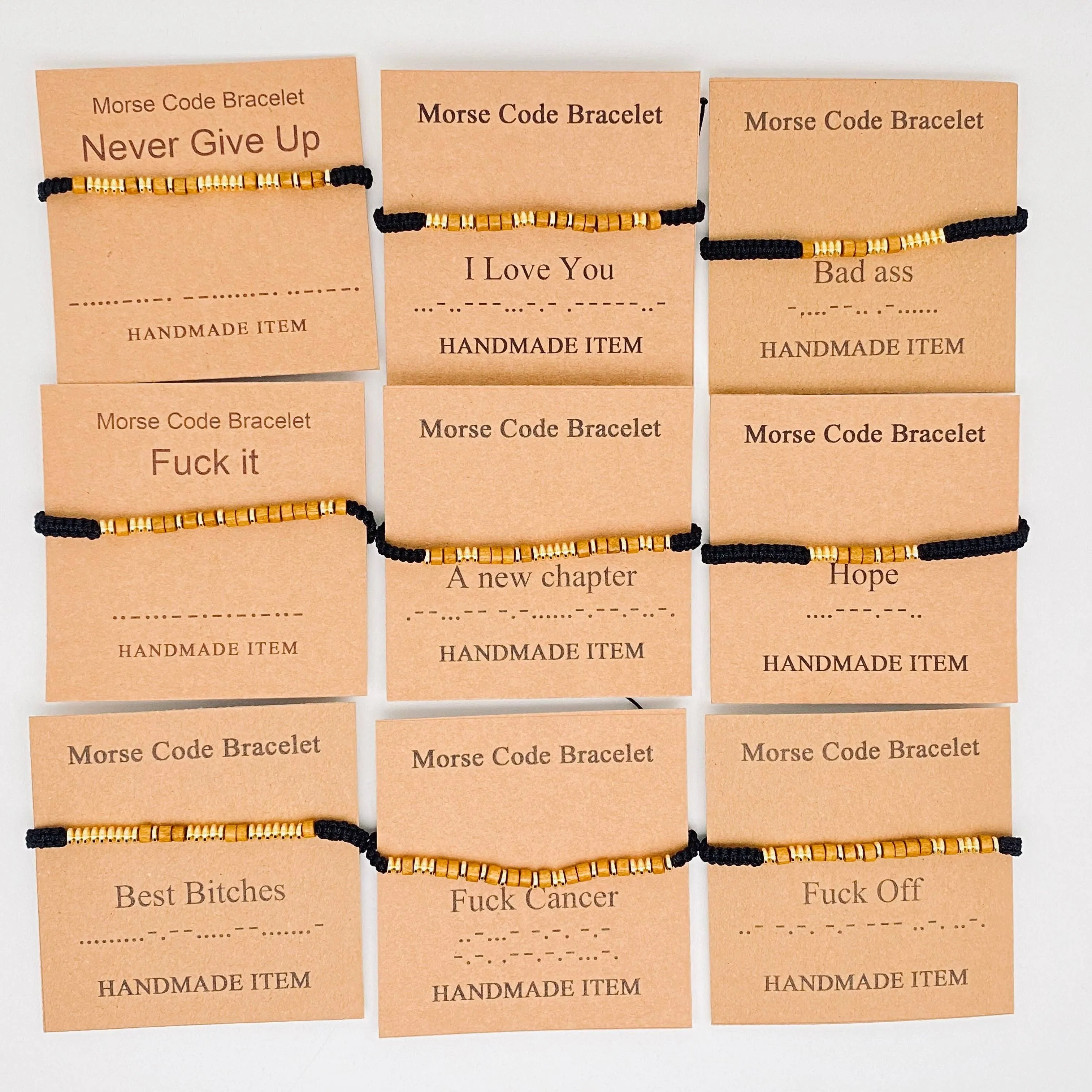 Handmade Wooden Beaded Morse Code Bracelets: Fuck Cancer