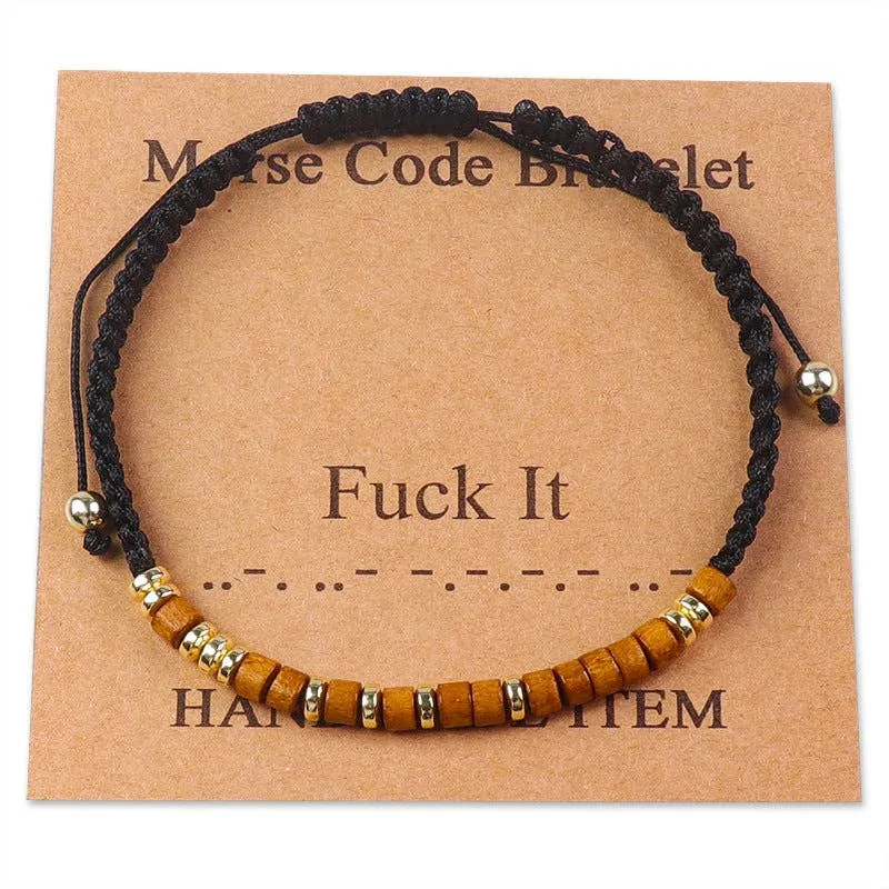 Handmade Wooden Beaded Morse Code Bracelets: Fuck Cancer