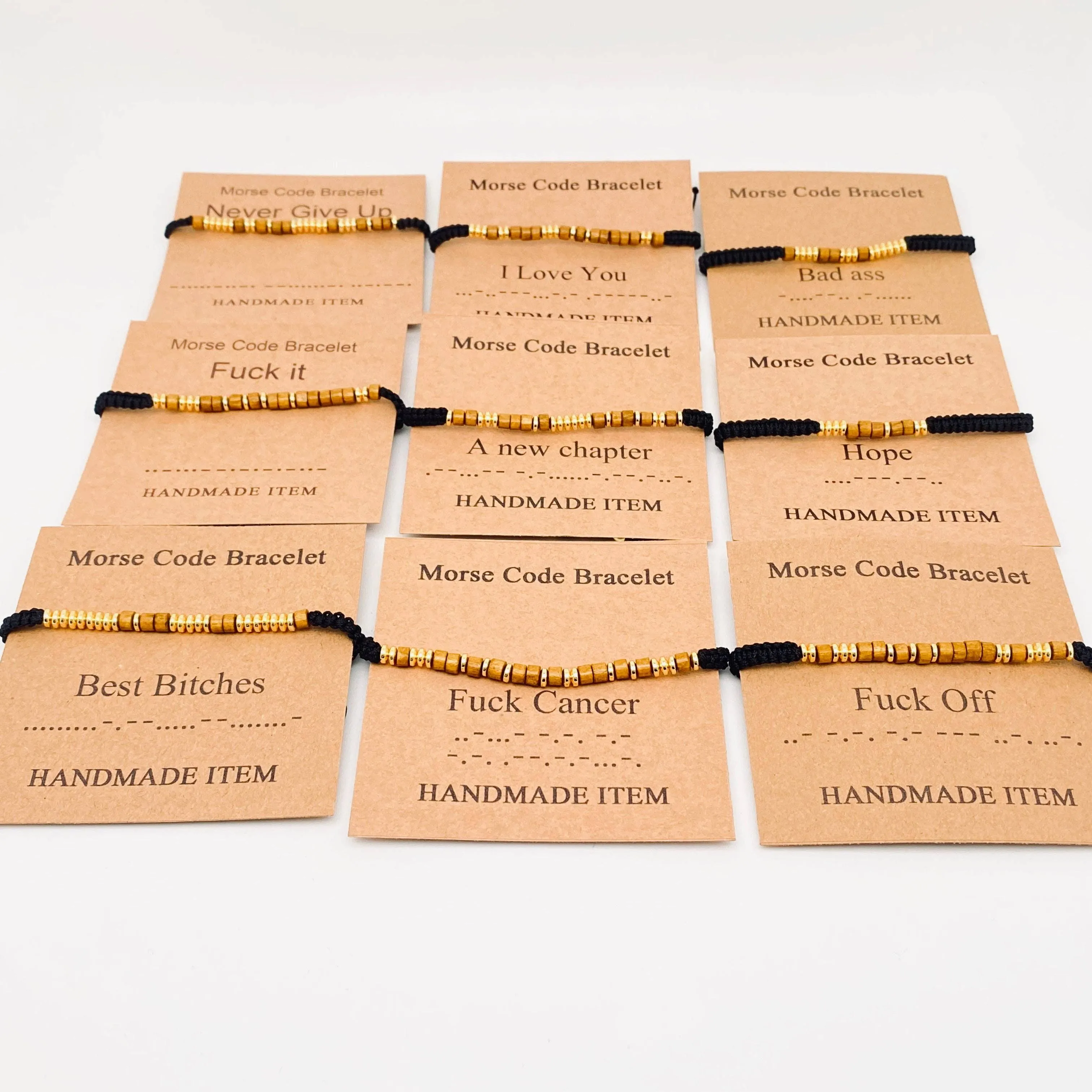 Handmade Wooden Beaded Morse Code Bracelets: Fuck Cancer