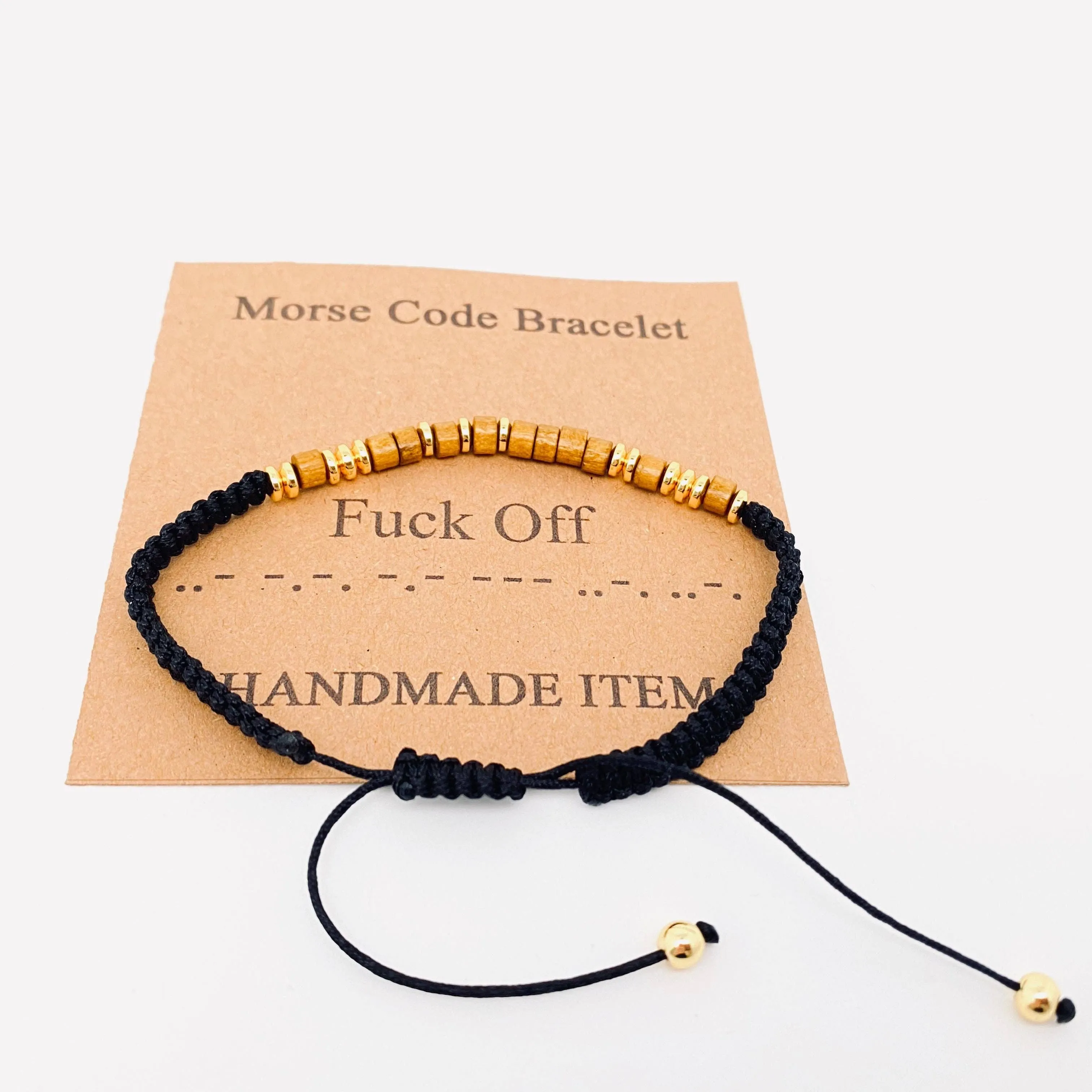 Handmade Wooden Beaded Morse Code Bracelets: Fuck Cancer