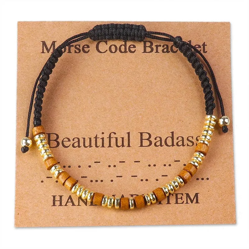 Handmade Wooden Beaded Morse Code Bracelets: Fuck Cancer