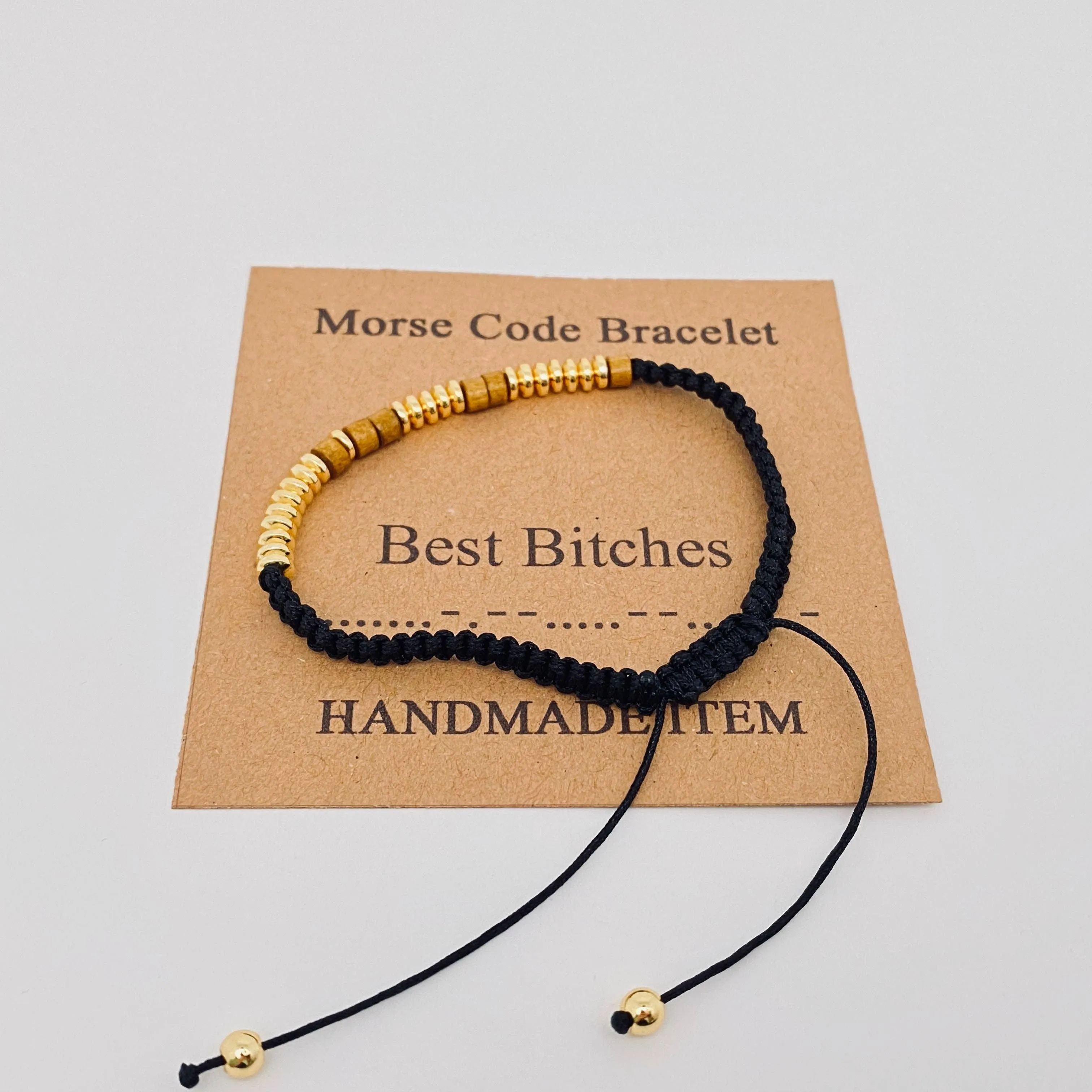Handmade Wooden Beaded Morse Code Bracelets: Fuck Cancer