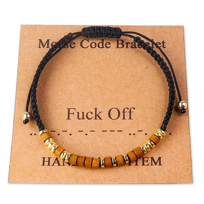 Handmade Wooden Beaded Morse Code Bracelets: Fuck Cancer