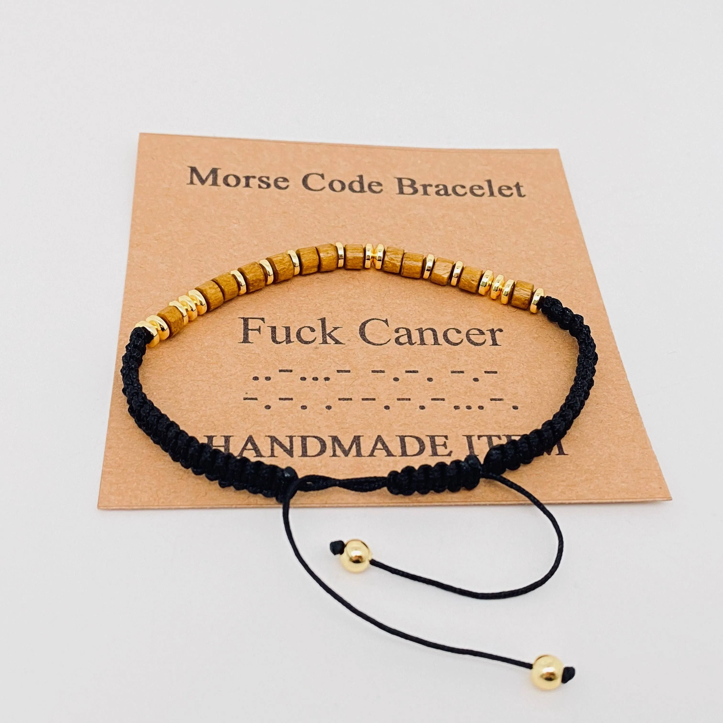 Handmade Wooden Beaded Morse Code Bracelets: Fuck Cancer