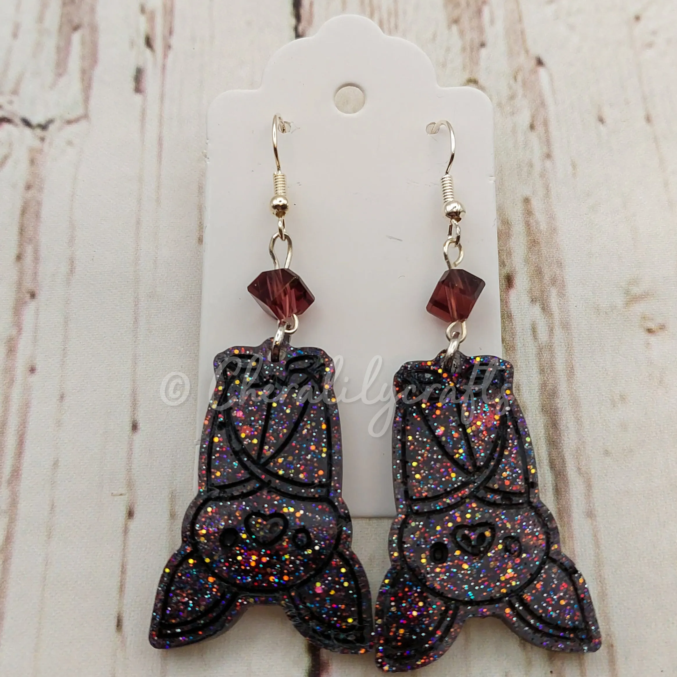 Hanging Black Bat Epoxy Earrings