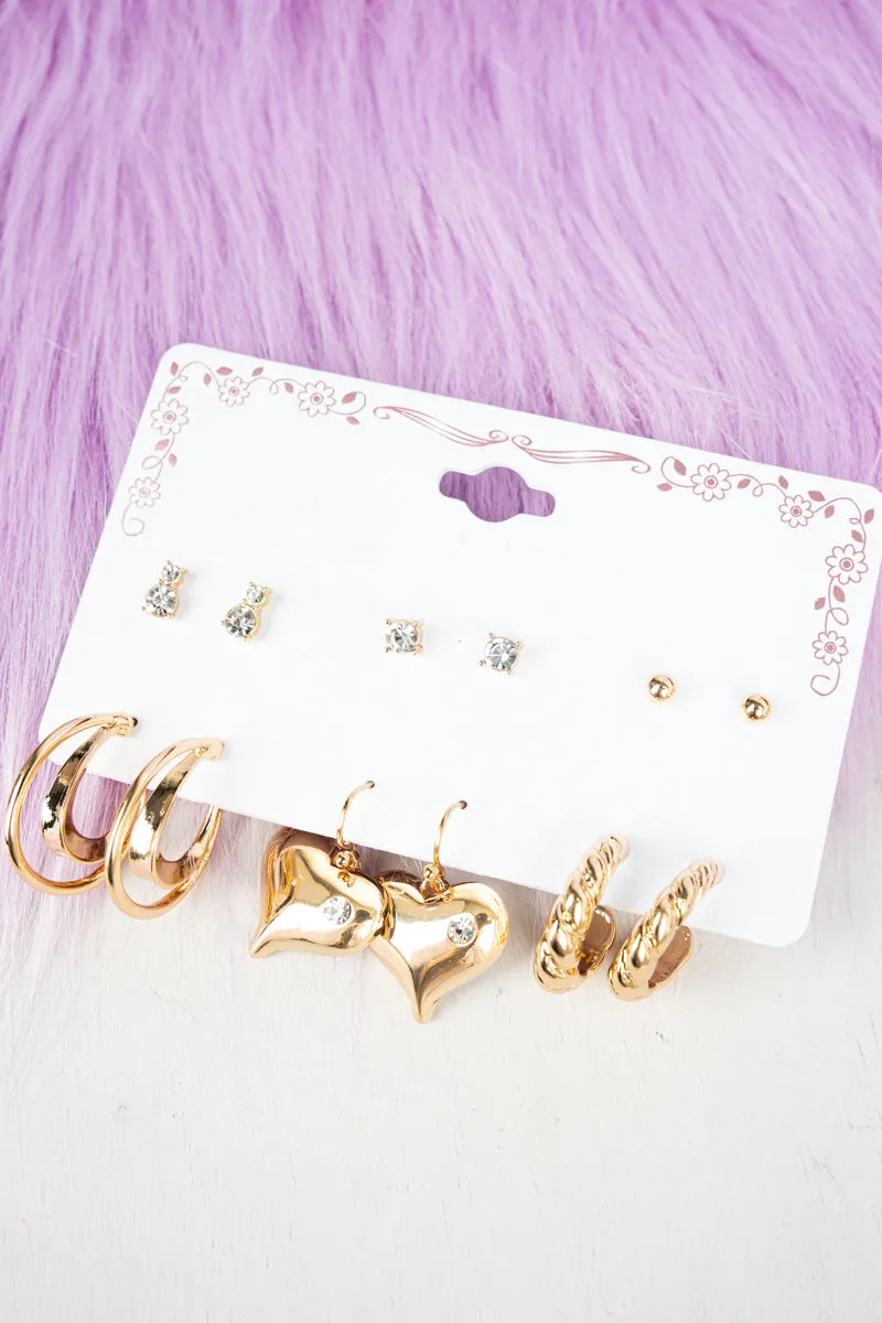 Harriet Goldtone Stud Earrings 6 Pair Set