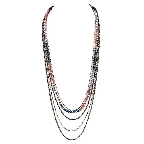 HEMATITE AMETHYST PURPLE AND HEMATITE MIXED BEAD FIVE-STRAND LONG NECKLACE  #HNN92359_PURPLE-HEM-AMY (TB4/R-TH13)