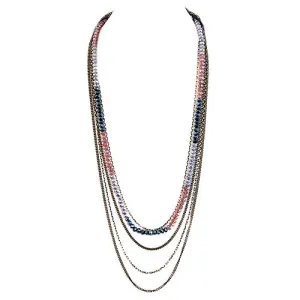 HEMATITE AMETHYST PURPLE AND HEMATITE MIXED BEAD FIVE-STRAND LONG NECKLACE  #HNN92359_PURPLE-HEM-AMY (TB4/R-TH13)