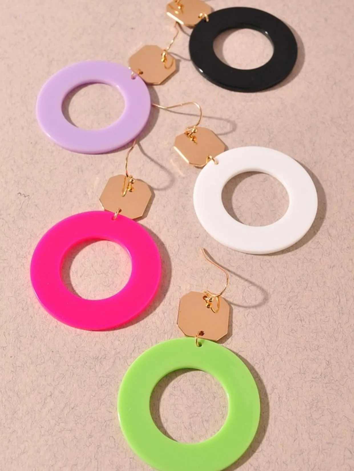 Hexagon Disc and Round Resin Earrings- Lavender