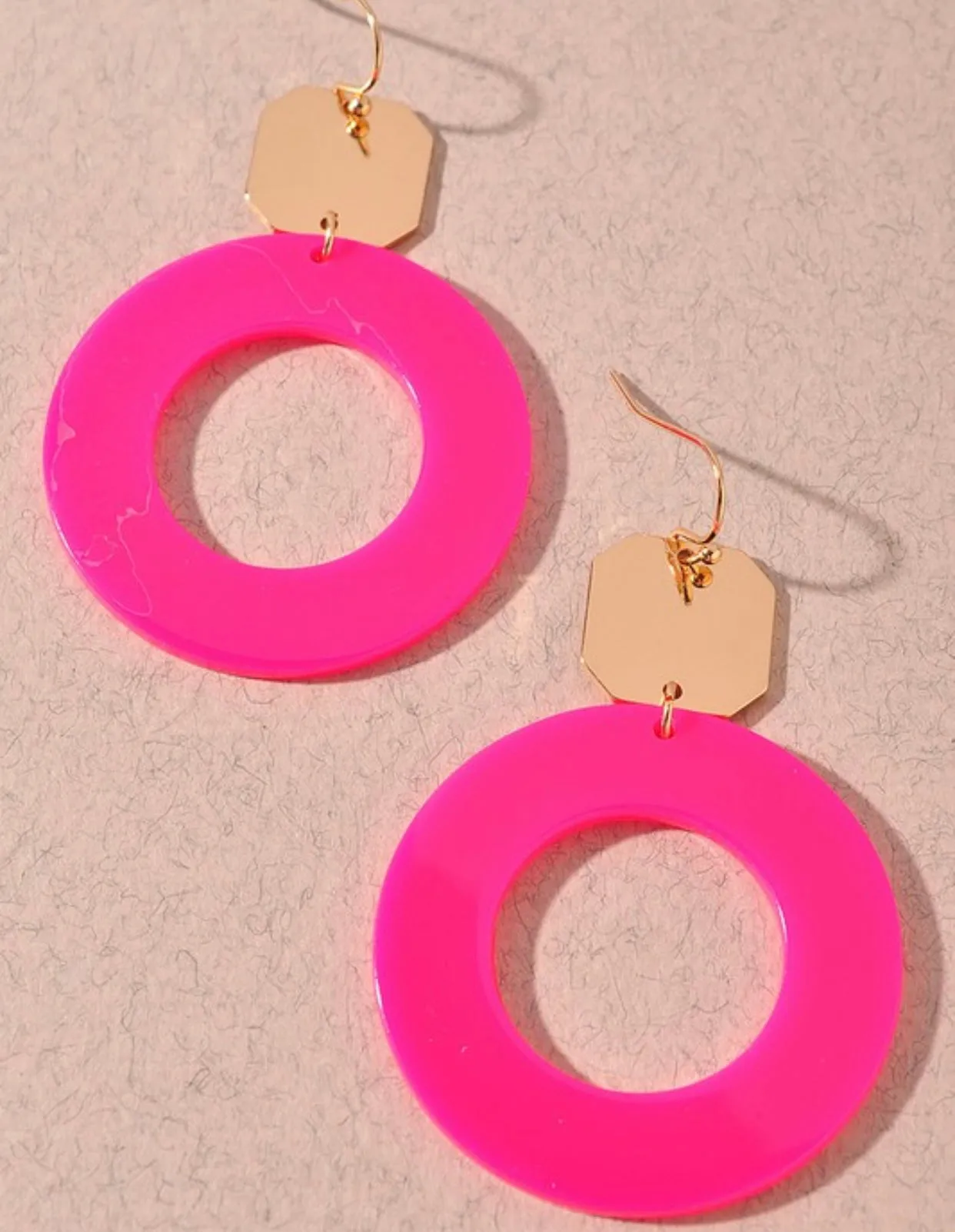 Hexagon Disc and Round Resin Earrings- Lavender