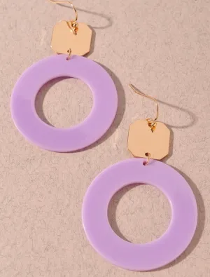 Hexagon Disc and Round Resin Earrings- Lavender