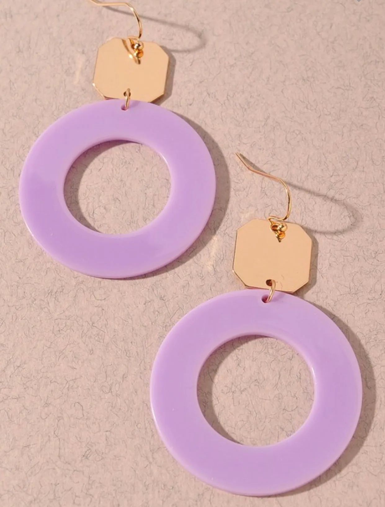 Hexagon Disc and Round Resin Earrings- Lavender