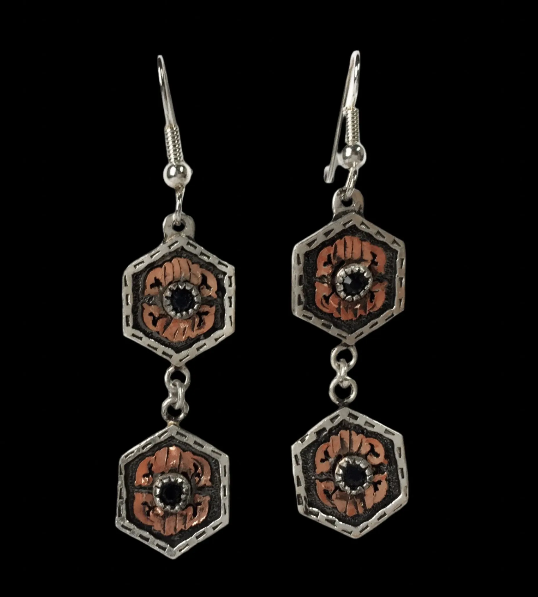 Hexagon Silver Earrings