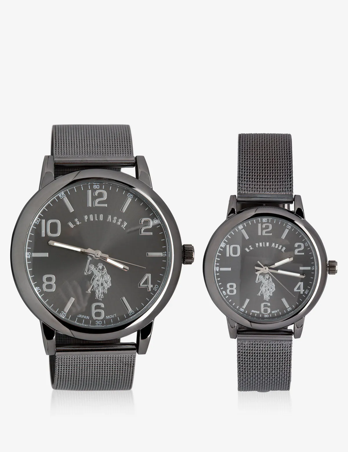 HIS & HERS BLACK MESH STRAP WATCH SET